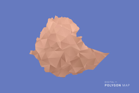 Ethiopia Map - Orange Polygon Vector Illustration on Deep Blue Background, Low Poly Geometric Design, Modern Abstract Country Silhouette for Infographics and Presentation Use.