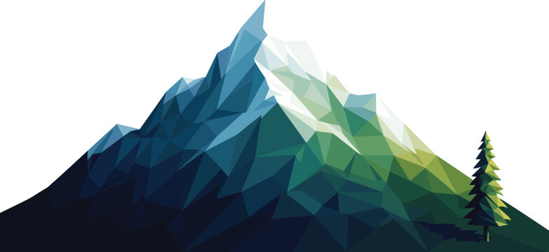 Low Poly Mountain Landscape Vector Illustration Geometric Alpine Peaks with Pine Trees Nature Outdoor Adventure Background for Travel Posters Logos and Designs