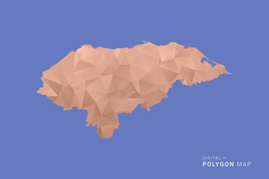 Honduras Map - Orange Polygon Vector Illustration on Deep Blue Background, Low Poly Geometric Design, Modern Abstract Country Silhouette for Infographics and Presentation Use.