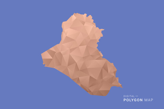 Iraq Map - Orange Polygon Vector Illustration on Deep Blue Background, Low Poly Geometric Design, Modern Abstract Country Silhouette for Infographics and Presentation Use.