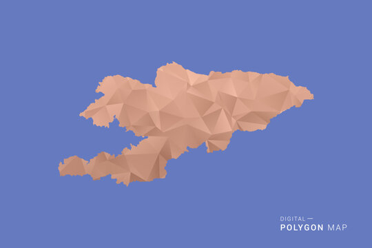 Kyrgyzstan Map - Orange Polygon Vector Illustration on Deep Blue Background, Low Poly Geometric Design, Modern Abstract Country Silhouette for Infographics and Presentation Use.