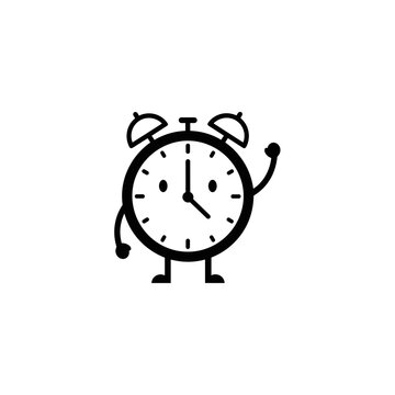 Cartoon alarm clock with arms and legs.
