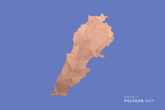 Lebanon Map - Orange Polygon Vector Illustration on Deep Blue Background, Low Poly Geometric Design, Modern Abstract Country Silhouette for Infographics and Presentation Use.