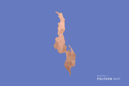Malawi Map - Orange Polygon Vector Illustration on Deep Blue Background, Low Poly Geometric Design, Modern Abstract Country Silhouette for Infographics and Presentation Use.