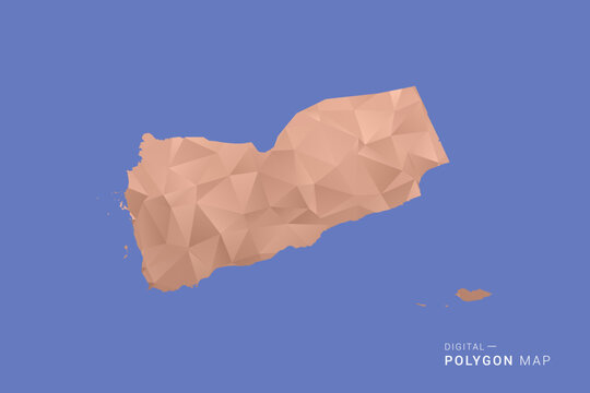 Yemen Map - Orange Polygon Vector Illustration on Deep Blue Background, Low Poly Geometric Design, Modern Abstract Country Silhouette for Infographics and Presentation Use.