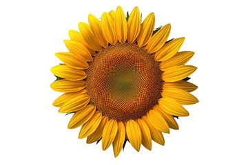Fototapeta premium Sunflower head showing vibrant yellow petals and intricate spiral seed pattern, symbolising summer and nature, isolated on transparent background