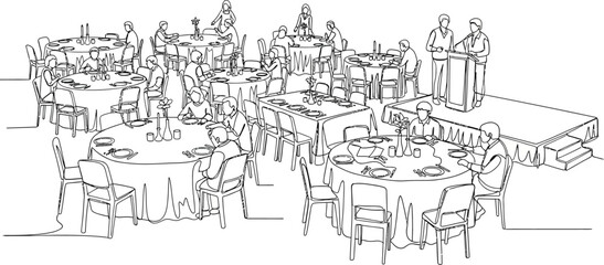 Obraz premium sketch of a crowded restaurant