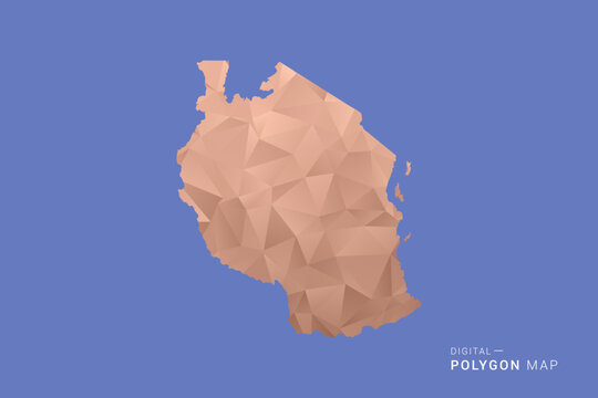 Tanzania Map - Orange Polygon Vector Illustration on Deep Blue Background, Low Poly Geometric Design, Modern Abstract Country Silhouette for Infographics and Presentation Use.