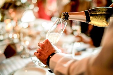 Celebratory champagne pouring event photo