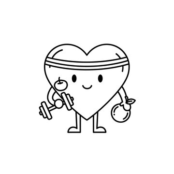 Heart character lifting weights smiling.