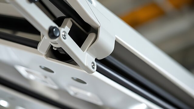 aerobridge. Close-up of an aerobridge's folding docking mechanism with hinges and seal. mobility guides, transit brochures, designed for transport & logistics marketing, supports logistics messaging.