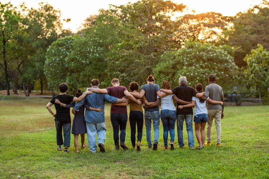 Diverse group unity outdoors