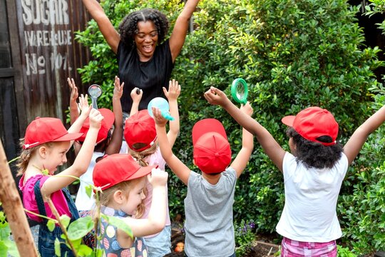 Joyful outdoor children's learning activity.