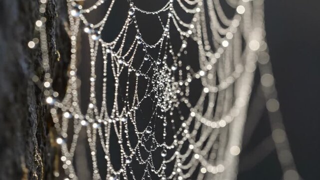 Dewdrops Adorning A Delicate Spiderweb In Morning Light