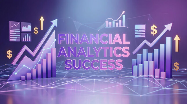 Dynamic 3D illustration of financial analytics success with growing graphs, charts, and digital network, representing market prosperity 4k , Generative AI.
