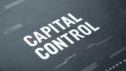 Fototapeta premium Conceptual capital control presentation, close-up shot, using strong, bold typography, dark background, high contrast. Finance, economy, strategy in macro view.