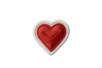 Fototapeta premium Red heart embroidered patch with white border, symbolizing love, passion, romance, and valentine's day on transparent background