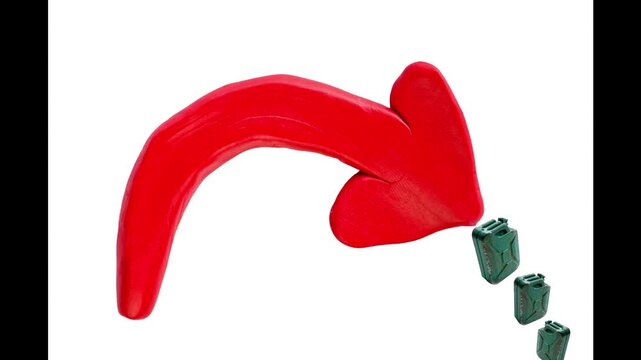 jerrycans falling along a red curved arrow.fuel price volatility, unstable oil markets, unpredictable changes in gasoline and diesel costs.
