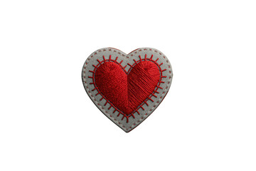 Obraz premium Hand stitched red heart patch symbolizing love, romance, passion, and affection on transparent background