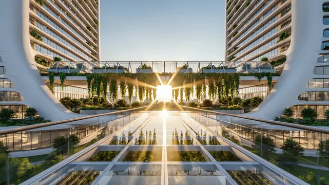 Urban sunset reflection modern architecture ai generated imagery creative landscape aerial view generative ai concept