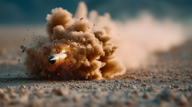 Shockwave of Impact: Capturing the moment of a projectile's high-speed contact with the earth, this image evokes a sense of raw power and the dramatic forces of nature.