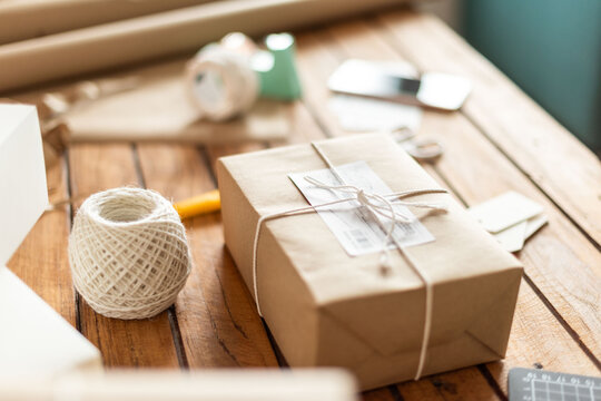 Rustic package with twine string.