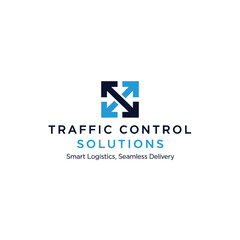 Fototapeta premium Traffic Control Solutions Logo with Arrows, Logistics, and Delivery Focus.