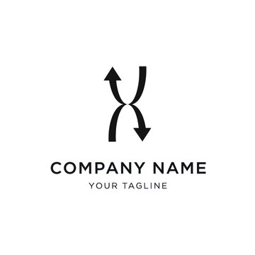 Abstract X-shaped logo featuring arrows pointing in opposite directions, symbolizing exchange or transformation.