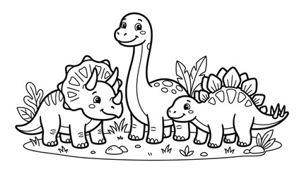 Three dinosaurs standing together smiling. © Apolobay