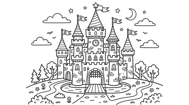 Large Medieval Castle with Towers.