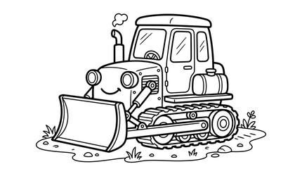 Smiling Cartoon Bulldozer Machine Vehicle. © bhinar
