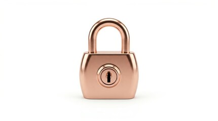 Naklejka premium A shiny bronze padlock with a keyhole is isolated on a clean white background, symbolizing security and protection with a bright, minimalist aesthetic.