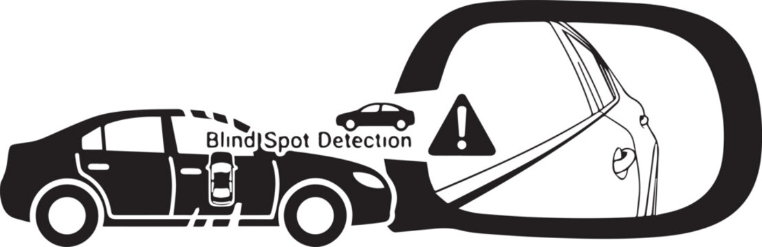 A black and white image of a car with blind spot detection