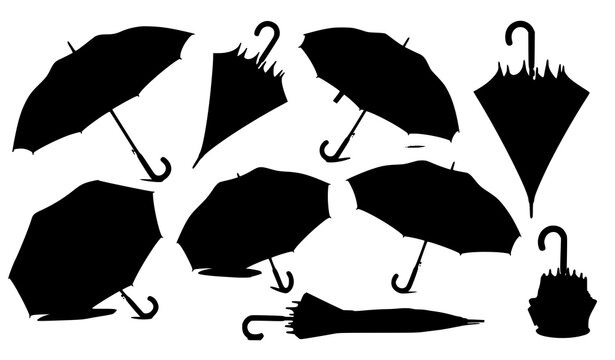 Realistic gray umbrella collection with open canopy and folded parasol views stylish weather accessory vector