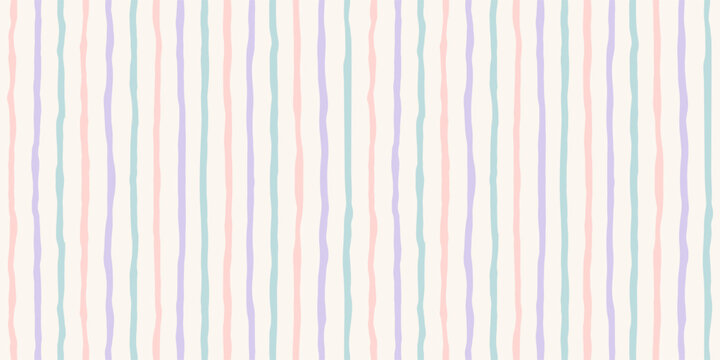 Watercolor Baby Stripe Seamless Pattern. Vector Hand Drawn Vertical Stripes Background in Pastel Colors For Nursery Fabric, Gift Wrap, Web Design