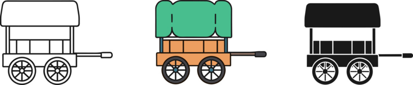 Vintage Covered Wooden Wagon Transportation Vector Icon