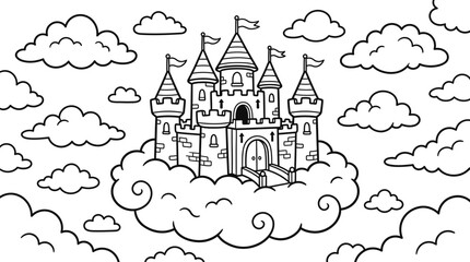 Fantasy Castle on Cloudy Sky Background. © Payu