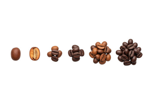 Coffee beans in various quantities isolated on transparent background