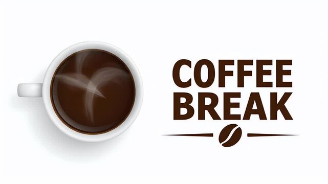 Top View Coffee Break Mug Steam And Dark Brew Beverage White Background