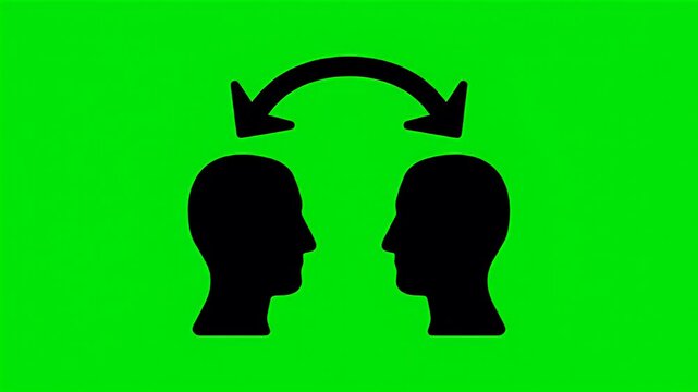 Two Black Heads Facing Each Other With Arrows Animation on Green Screen Background