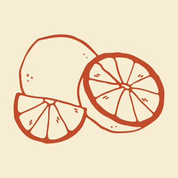 Hand drawn vector illustration of a whole lime fruit, a half, and a segment. Minimalist red line art icon of citrus for healthy juice branding and cafe menu design