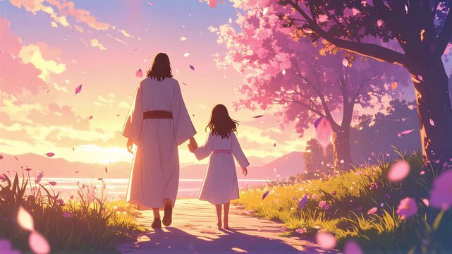 Christian Animated Background &ndash; Peaceful Sunset Walk with Jesus