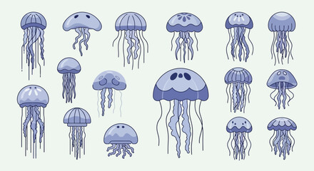 Collection of jellyfish illustrations marine. © khusnul