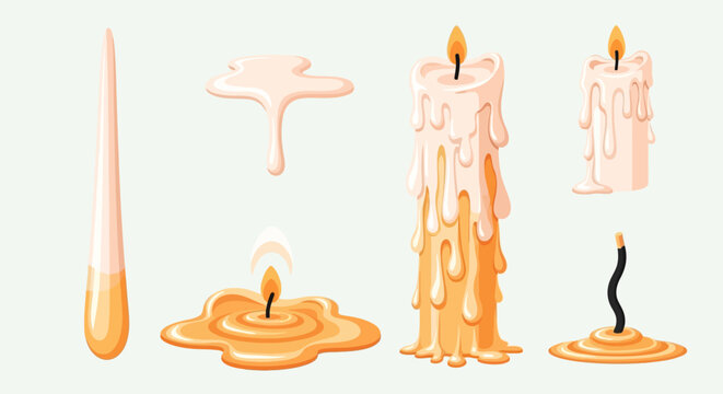 Collection of melted wax candles.