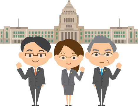 国会議事堂の前に立つ政治家のイメージイラスト