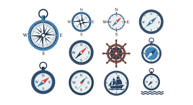 Collection of nautical compass icons.