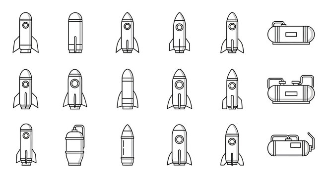 Collection of various rocket ship icons.