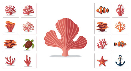 Colorful Coral Reef Sea Fan Illustration. © MUHRODIN