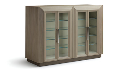 Obraz premium A wooden cabinet with glass doors and shelves