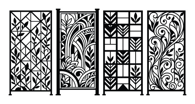 Laser cut decorative screen panels with floral and geometric patterns for architecture